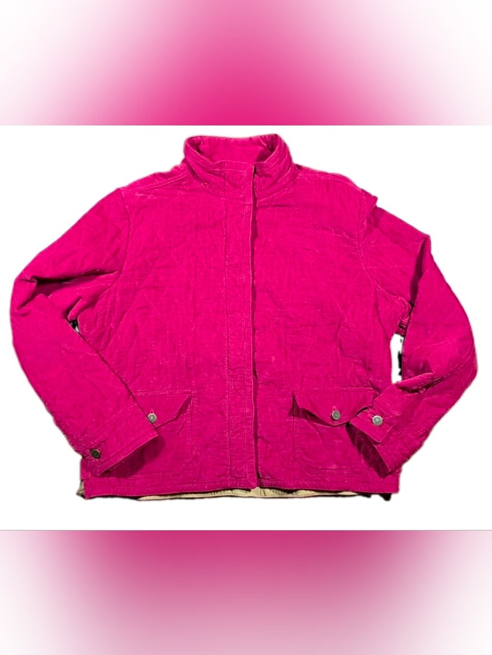 Eddie Bauer Women’s XL Raspberry Pink Corduroy Quilted Barn Jacket Cottagecore